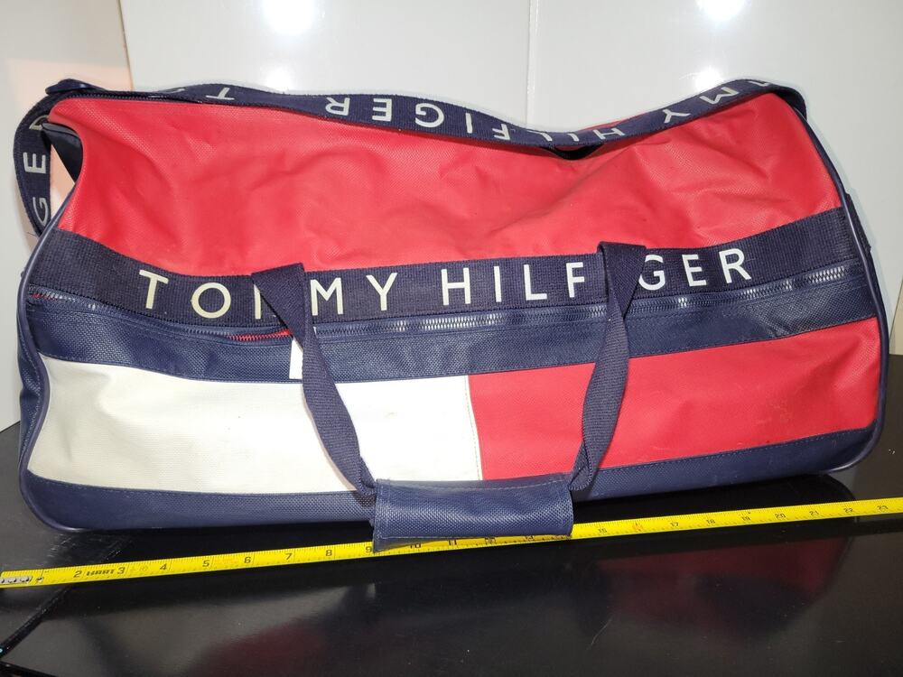 Tommy Hilfiger Vintage 90s Duffel Tote Bag With Strap Weekender 24 In Logo